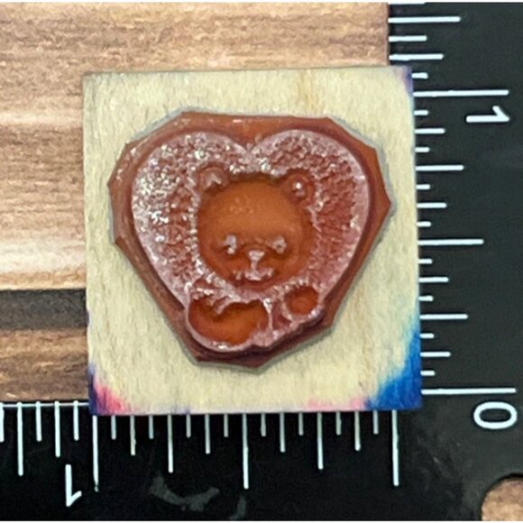 RARE HTF 1992 Penny Black Teddy Bear Heart Wood Mounted Rubber Stamp 433A - Picture 2 of 6